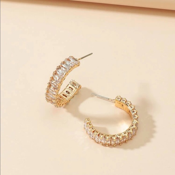 Cubic Zirconia 14k Gold Hoops - Picture 2 of 4